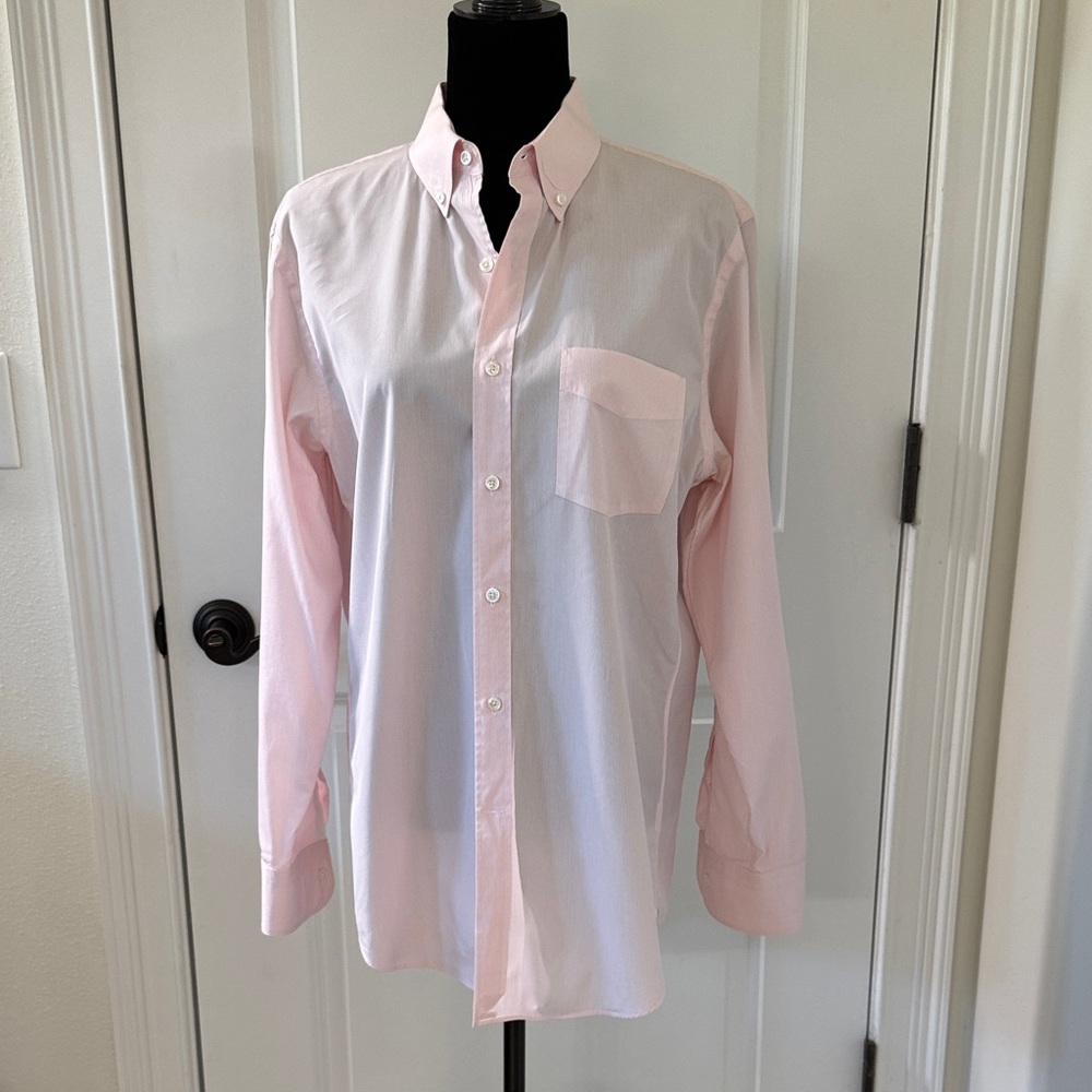 Men's Long Torso Pink and White Button-Up Dress Shirt
